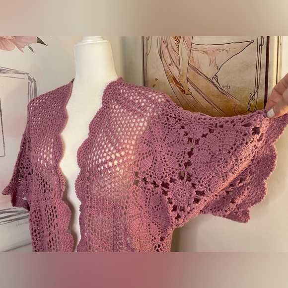 Roaman’s Short Sleeve Crochet Cardigan Plus Size 22/24 1X Lilac - Picture 3 of 16